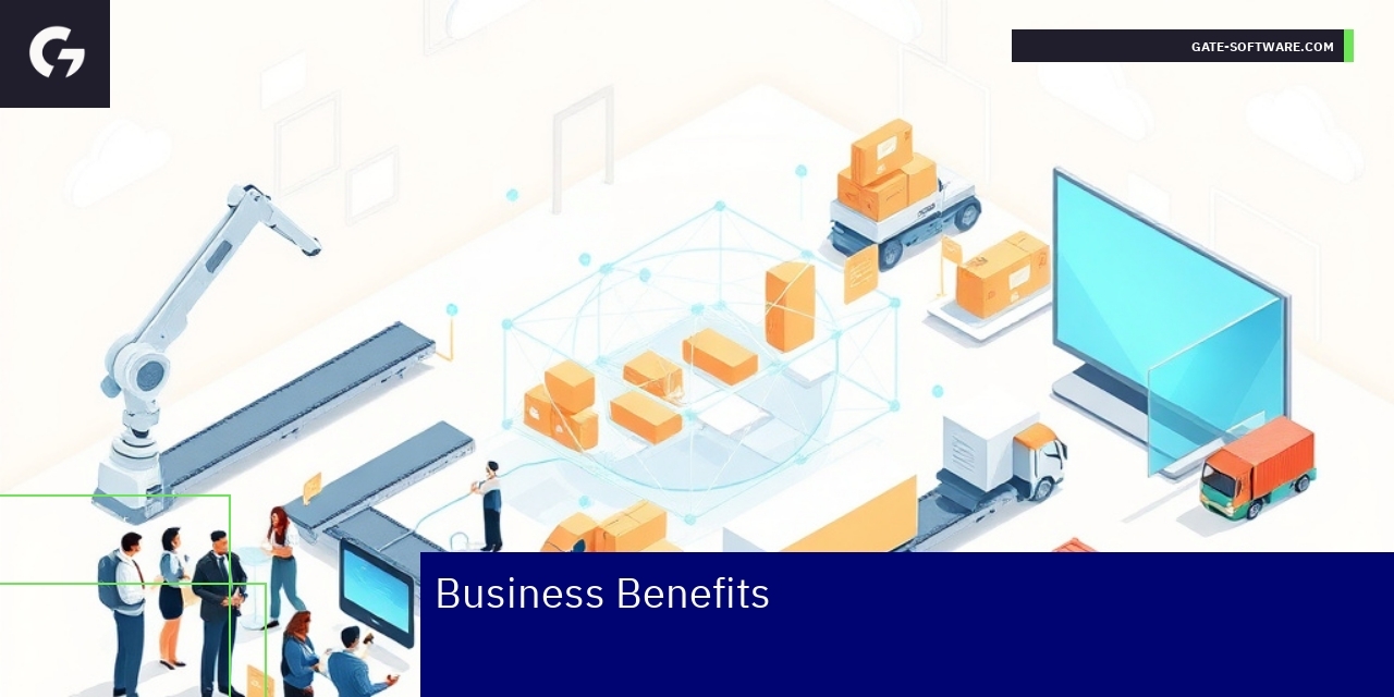 Key Business Benefits of B2B E-Commerce Platforms Icons representing efficiency, growth, and partnerships