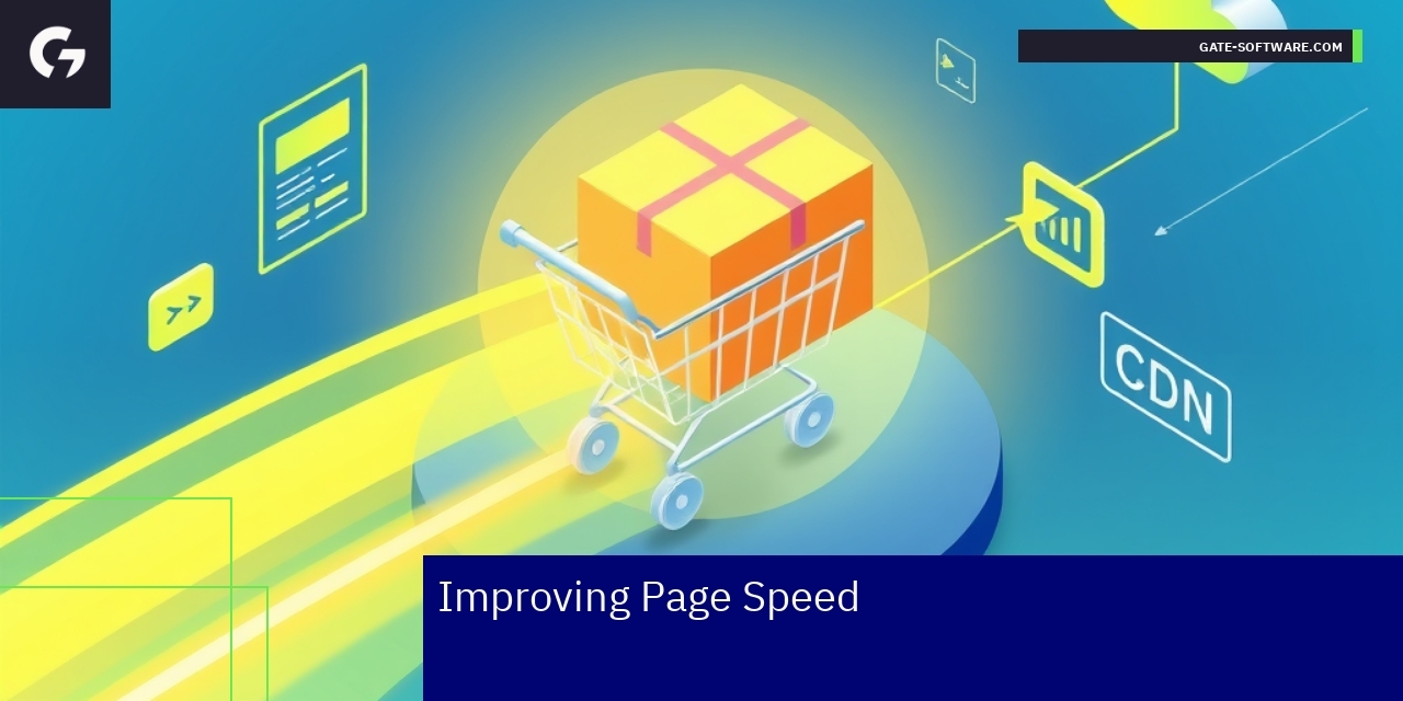 Optimizing Page Speed with Hyvä Theme on Magento 2 Symbols representing optimization techniques and fast loading