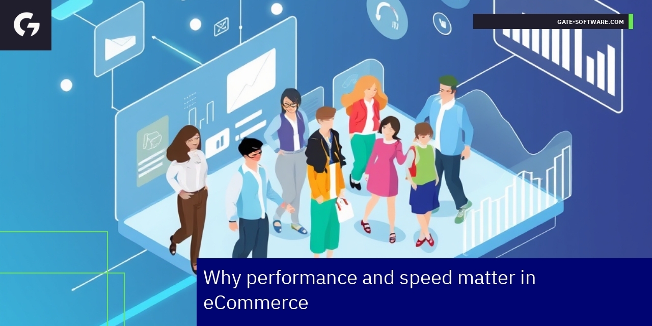 Speed optimization graph and eCommerce icons