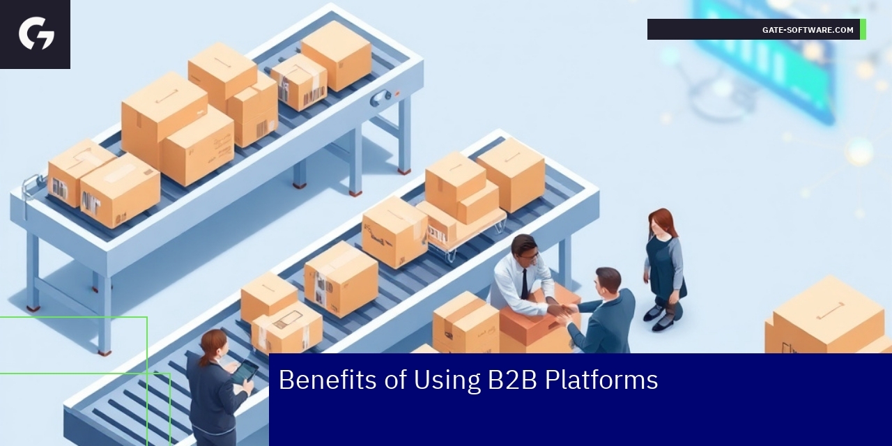 Key Benefits of B2B Ecommerce Platforms Illustration showing B2B platform benefits and integration