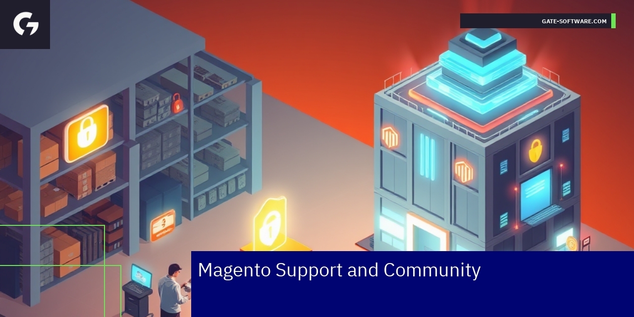Magento ecommerce platform with security and support icons
