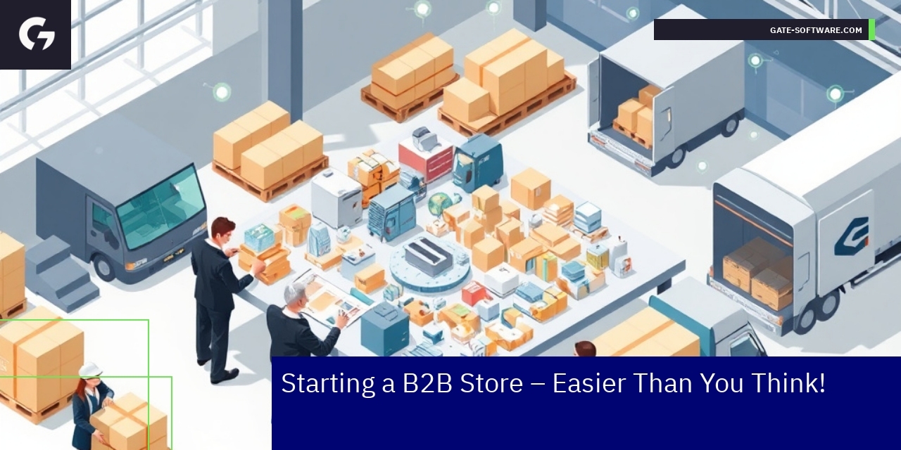 Business people managing ecommerce B2B platform on laptop