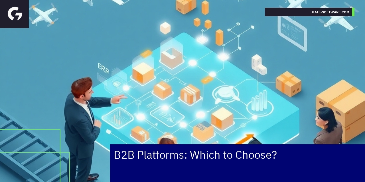 B2B platform comparison with charts and icons