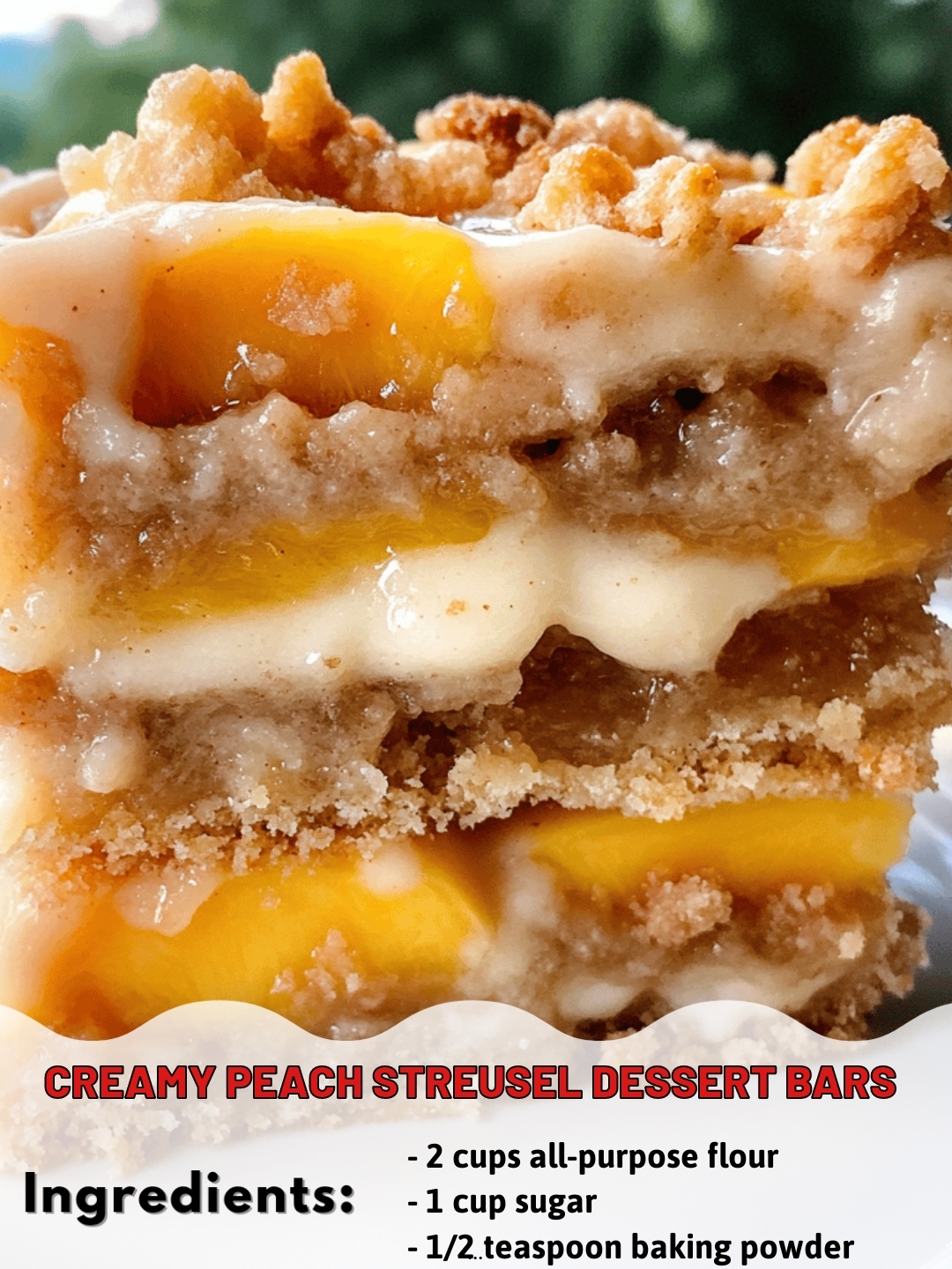Creamy Peach Streusel Dessert Bars