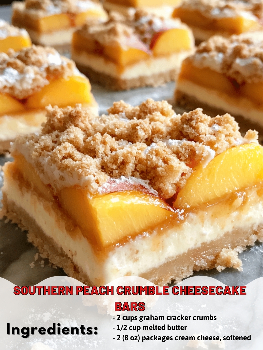 Southern Peach Crumble Cheesecake Bars