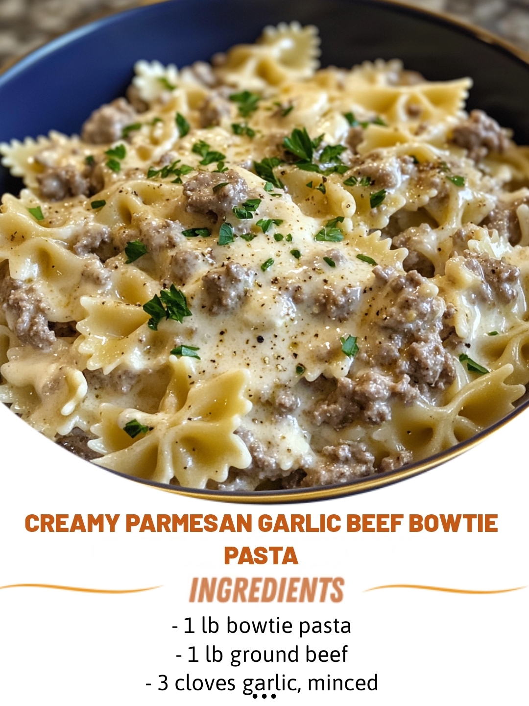 Creamy Parmesan Garlic Beef Bowtie Pasta
